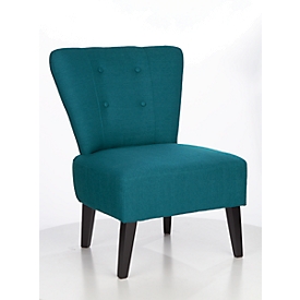 Fauteuil lounge BRIGHTON, revêtement en tissu, look vintage, pieds en bois massif, bleu