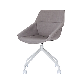 Fauteuil luge, jeu de 2, L 555 x P 580 x H 840 mm, pivotant sur 360°, roulettes, rembourré, polypropylène et acier peint, gris/blanc