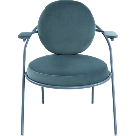 Fauteuil meet by Paperflow Saturne, avec accoudoirs, L 700 x P 730 x H 880 mm, tube acier, velours, bleu/bleu