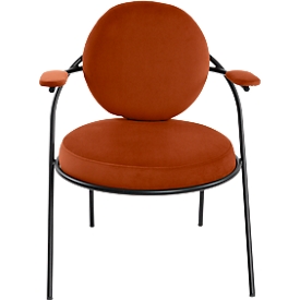 Fauteuil meet by Paperflow Saturne, avec accoudoirs, L 700 x P 730 x H 880 mm, tube d'acier, velours, noir/rouille