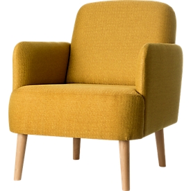 Fauteuil Paperflow Brooks, massief hout, retro design, gestoffeerd, polyester hoes, saffraan