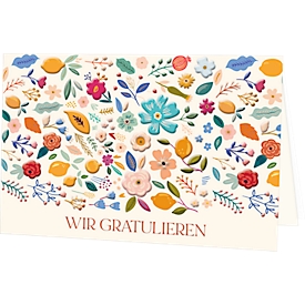 Felicitatiekaart Korsch Wir Gratulieren - Kleurrijke bloemenmix, met kleurrijk motief &amp; enveloppen, liggend formaat, B 170 x H 115 mm, karton, natuurlijk wit, 10 stuks