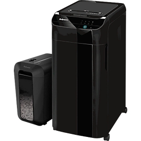 Fellowes® Aktenvernichter AutoMax 450C, Partikelschnitt 4 x 38 mm, P-4 + GRATIS Aktenvernichter Powershred LX65, Partikelschnitt 4 x 40 mm, P-4