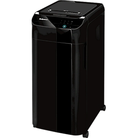 Fellowes AutoMax 450C document shredder, fully automatic, particle cut 4 x 38 mm, P-4, 68 l, 450 sheet cutting capacity, mobile, black