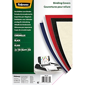 Fellowes dekblad Chromolux, karton, A4, voor draad- en plasticinbindmachines, zwart, 250 g, 100 stuks