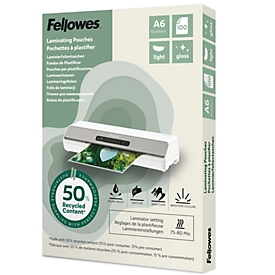 Fellowes® lamineerfolies, formaat A6, foliedikte 80 µ, gerecycled PET, transparant-helder glanzend, 100 stuks