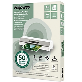 Fellowes® Laminierfolien, Format A6, Folienstärke 80 µ, Recycling-PET, transparent-matt, 100 Stück