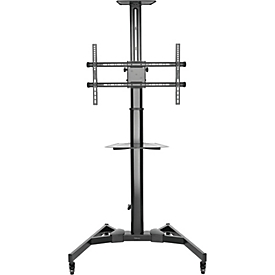 Fellowes mobile TV stand, portrait/landscape format, for 1 screen up to 70" and up to 50 kg, height-adjustable/tilting, 2 shelves, cable management, black