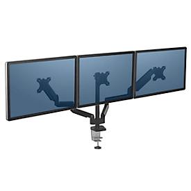 Fellowes Platinum triple monitor arm, up to 27" width, VESA, rotate/swivel/tilt, height & depth adjustable, black