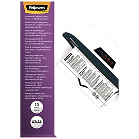 Fellowes® Reinigungsblätter für Laminiergeräte, universal, Format A4, L 303 x B 215 mm, Papier, weiß, 10 Stück