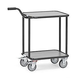 fetra Handle Roller "Grey Edition", steel, anthracite grey, 2 shelves, L 600 x W 450 mm, up to 250 kg