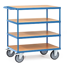 fetra heavy table trolley, acier, bleu, 4 étagères, L 1197 x l 609 x H 1218 mm, jusqu'à 600 kg