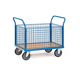 fetra Mesh Four-Wall Trolley, avec Total Stop, acier, bleu, L 1180 x L 709 x H 990 mm, jusqu'à 600 kg