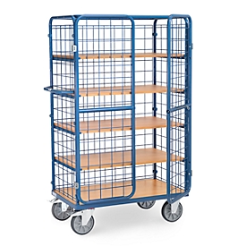 fetra® Parcel trolley, 5 levels, Wire mesh with lockable double hinged doors, up to 600 kg, L 1000 x W 600 mm