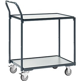 Fetra table roulante 2 plateaux, L 740 x l 480 mm, 200 kg, acier RAL 7016, roues en TPE avec frein, supérieures 80 kg