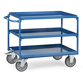 fetra Tischwagen, Stahl, brillantblau, mit Wannen, 3 Etagen, L 1021 x B 500 x H 870 mm, bis 