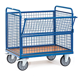 fetra Wire Box Trolley, acier, bleu, sans couvercle, L 1000 x l 700 x H 700 mm, jusqu'à 600 kg