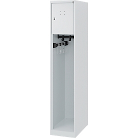 Feuerwehrspind C+P Evolo Youngster, 1 Abteil, ohne Helmhalter, Bodengleiter, B 300 x T 500 x H 1530 mm, RAL 7035 Lichtgrau