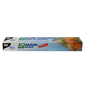Feuille d'aluminium Papstar, L 20 m x l 300 mm, épaisseur 11 μ, aluminium, argenté, 1 rouleau dans une boîte pliante avec ouverture pour distributeur