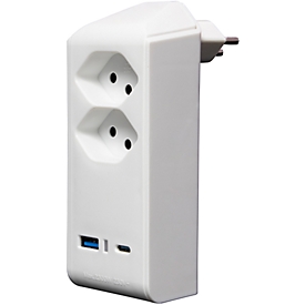 Fiche de dérivation brennenstuhl® cleverLINE, 2x, 1 x USB-A/1 x USB-C, pivotant sur 300°, sans accroche, IP20, plastique, blanc