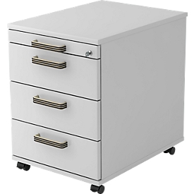 File Cabinet TOPAS LINE on castors, 3 drawers, 1 pull-out utensil tray, lockable, light grey/light grey, D 580 mm