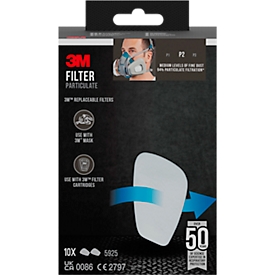 Filtre à particules 3M 5925, classe de protection P2, pour cartouches filtrantes 3M gaz et vapeur avec support de filtre 501, paquet de 10 paires