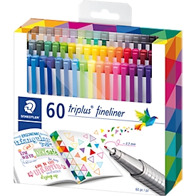 Fineliner Staedtler triplus® 334, Strichstärke 0,3 mm, 3-Kantschaft mit Clip, farbsortiert, 60 Stück