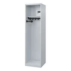 Firefighter locker C+P Evolo Flexo, 1 compartment, without helmet holder, floor gliders, W 500 x D 500 x H 1850 mm, RAL 7035 light gray