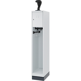 Firefighter locker C+P Evolo Youngster, 1 compartment, with helmet holder, with base, W 300 x D 500 x H 1630 mm, RAL 7035 light gray/RAL 7016 anthracite gray