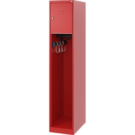 Firefighter locker C+P Evolo Youngster, 1 compartment, without helmet holder, floor gliders, W 300 x D 500 x H 1530 mm, RAL 3000 fire red