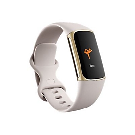 Fitbit Charge 5 - Edelstahl in Soft Gold - Aktivitätsmesser mit Infinity Band - Silikon - Lunar White - Handgelenkgröße: 130-210 mm