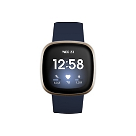Fitbit Versa 3 - Soft Gold Aluminium - intelligente Uhr mit Band - Silikon - Midnight - Bandgröße: S/L