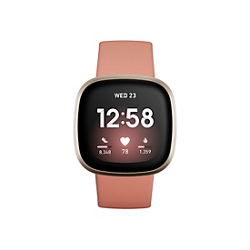 Fitbit Versa 3 - Soft Gold Aluminium - intelligente Uhr mit Band - Silikon - Pink Clay - Bandgröße: S/L