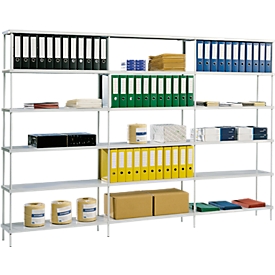 FIX UP stelling met ronde buizen, basiseenheid, 6 legborden, 1000 x 600 mm, lichtgrijs