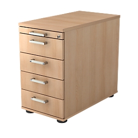 Fixed file cabinet TARVIS, 1 pull-out utensil tray, lockable, 4 drawers, W 428 x D 800 x H 720-760 mm, oak finish