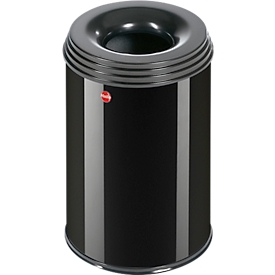 Flammverlöschender Papierkorb Hailo ProfiLine Safe M, Volumen 14 l, mit Deckel, Ø 255 x H 340 mm, Stahlblech, schwarz