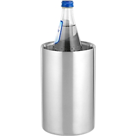 Flaschenkühler Caterado MIAMI, rund, doppelwandig, für Flaschen mit Dicke bis 105 mm, spülmaschinenfest, Ø 120 x H 195 mm, Edelstahl gebürstet, silber