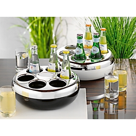 Flessenkoeler PURE, rond, voor maximaal 6 flessen met 0,2-0,33 l, koelverpakking, plastic, zilver-zwart, voor maximaal 6 flessen.