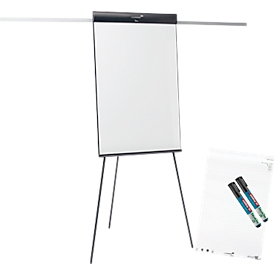 Flipchart Legamaster Sketch Pro, magnetisch bord, in hoogte verstelbaar, 2 zijarmen, statiefvoet, incl. startset, B 680 x H 1050 mm, zwart/wit
