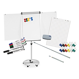 Flipchart MAULsolid, avec set de 50 accessoires, mobile, magnétique, réglable en hauteur, tableau L 660 x H 970 mm, 50 ans d'édition Schäfer Shop