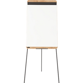 Flipchart Rocada Natuurlijke driepoot, stalen plaat, frame in houtlook, statief, B 690 x H 1150 mm