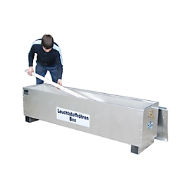 Fluorescent tube box BAUER AL-D 150, aluminium, forkliftable, stackable, W 1700 x D 465 x H 585 mm