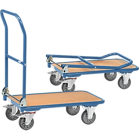 Foldable trolley, steel/wood, up to 250 kg, 900 x 600 mm, TPE castors, blue/beech