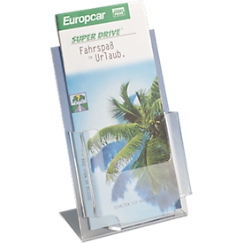Folderhouder - kristalhelder acryl - B 115 x D 90 x H 185 mm - voor DIN Lang-formaat
