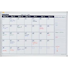 Franken Calendar X-tra!Line VO-7, month or 7-day overview, magnetic, storage tray, W 900 x H 600 mm, steel &amp; aluminium, white