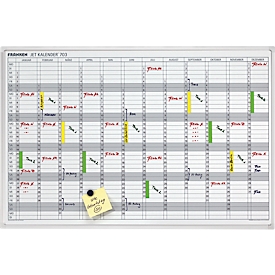 Franken JetKalender JK703 calendario anual, magnético, bandeja de almacenamiento, A 900 x A 600 mm, acero y aluminio, blanco