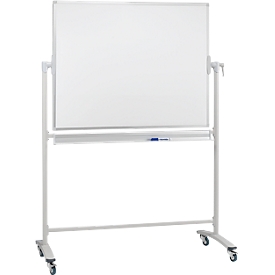 Franken Mobile revolving board, 360° swivel, writable on both sides, with stand and castors, W 1200 x H 900 mm, lacquered white