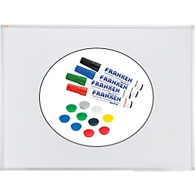 Franken Whiteboard X-tra!Line, Stahl, magnethaftend, beschreibbar, B 1200 x H 900 mm, weiß lackiert, inkl. 4 Whiteboard-Marker + 10 farblich sortierte Magnete