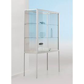 Free-standing display case BST, high legs, fire protection class B1, 3 compartments, lockable sliding doors, W 480 x D 500 x H 1950 mm, aluminum/glass, silver