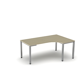 Freiformtisch NEVADA, B 1800 x T 1200/800 x H 740 mm,quadratisch, Ahorn-Dekor/alusilber